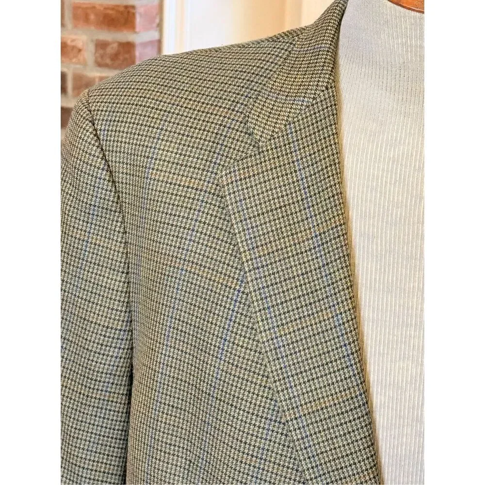 Hart Schaffner Marx 48R Wool Brown Black Sport Coat Blazer Houndstooth